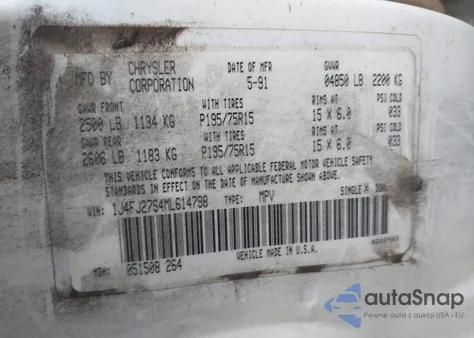 1991 Jeep Cherokee from USA, damaged, VIN 1J4FJ27S4ML614798